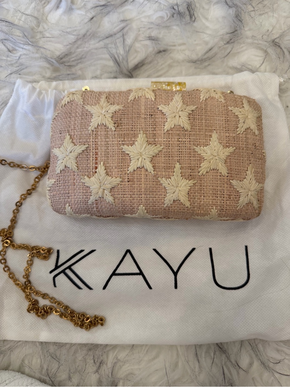 Star Embroidered Woven Clutch Bag